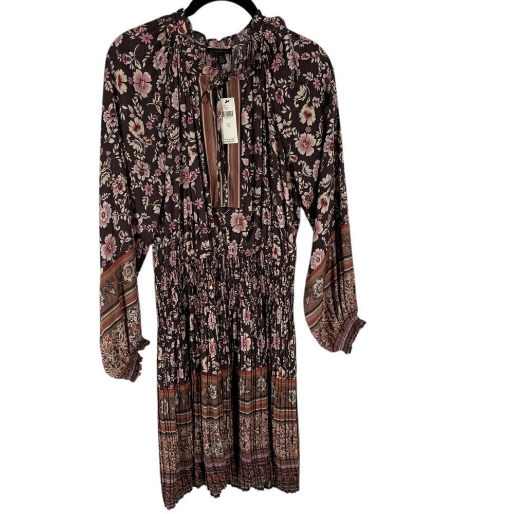 NWT Anthropologie Current Air Alyce Brown Floral Print Pleated Mini Dress XS - Picture 3 of 13